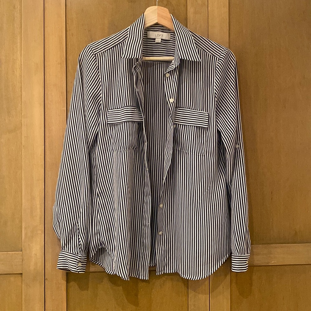 LOFT Utility Shirt in Black and White Striped XS